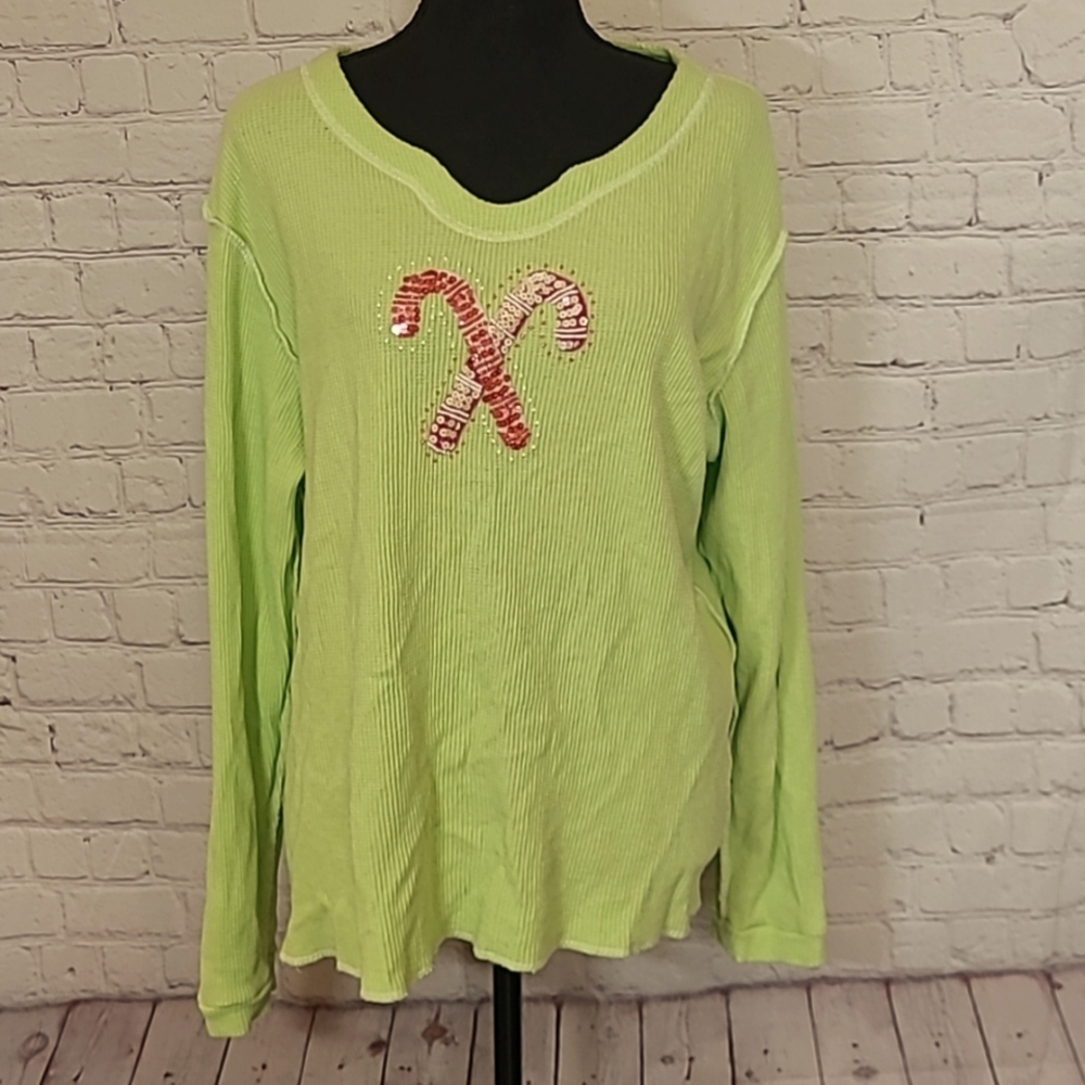 Bright Green Sequin Candy Cane Festive Christmas Large Thermal Quacker Factory